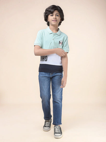 Casual T-Shirt for Boys l Breathable & Soft with Color Fastness Regular Fit Polo Neck Poly Cotton Fabric Colour Block Pattern