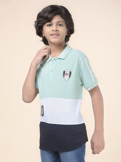 Casual T-Shirt for Boys l Breathable & Soft with Color Fastness Regular Fit Polo Neck Poly Cotton Fabric Colour Block Pattern
