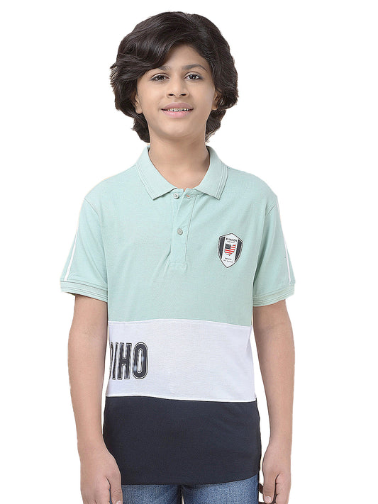 Casual T-Shirt for Boys l Breathable & Soft with Color Fastness Regular Fit Polo Neck Poly Cotton Fabric Colour Block Pattern