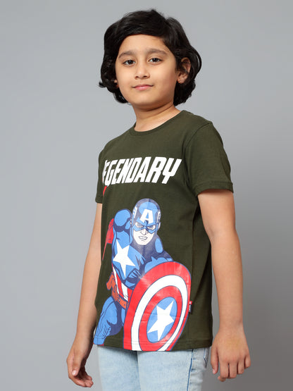 Boys Casual Olive Green Half Sleeve  T-Shirt