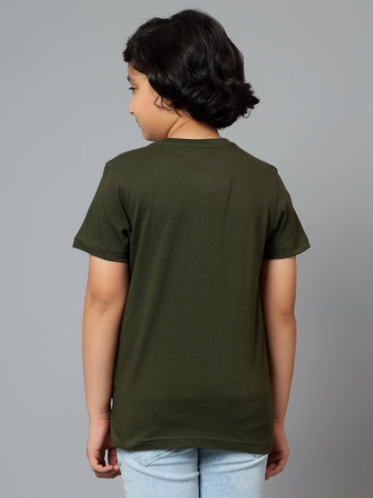 Boys Casual Olive Green Half Sleeve  T-Shirt