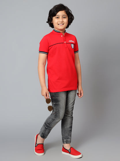 Boys Casual Red Half Sleeve  T-Shirt