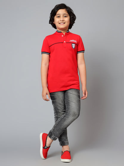 Boys Casual Red Half Sleeve  T-Shirt