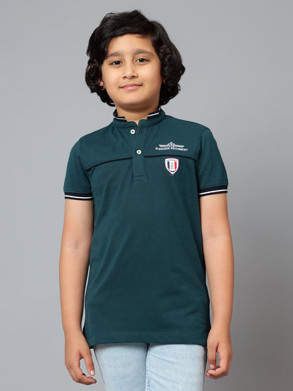 Boys Casual Teal Blue Half Sleeve  T-Shirt