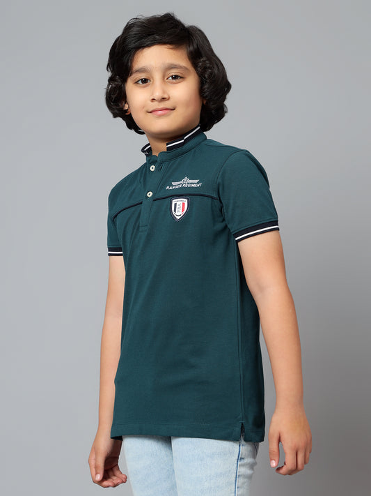 Boys Casual Teal Blue Half Sleeve  T-Shirt
