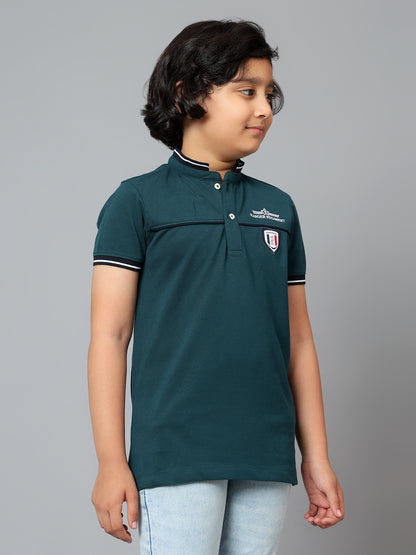 Boys Casual Teal Blue Half Sleeve  T-Shirt