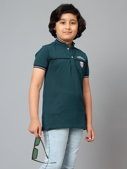 Boys Casual Teal Blue Half Sleeve  T-Shirt