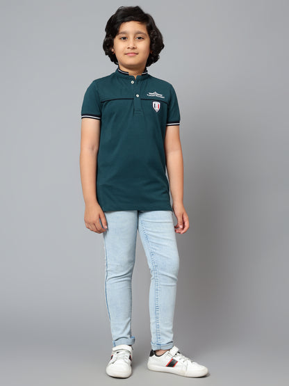 Boys Casual Teal Blue Half Sleeve  T-Shirt