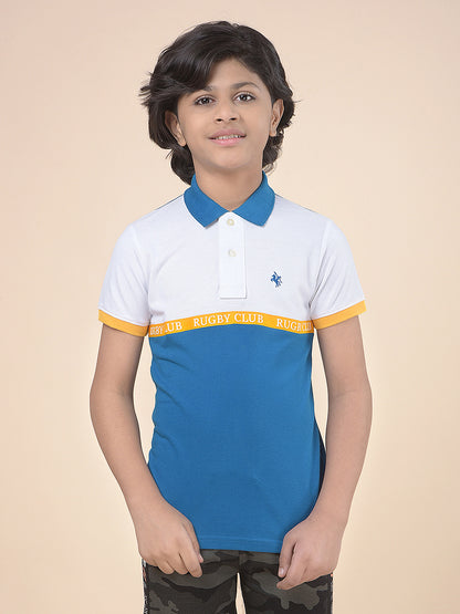 Casual T-Shirt for Boys l Breathable & Soft with Color Fastness Regular Fit Polo Neck Poly Cotton Fabric Colour Block Pattern