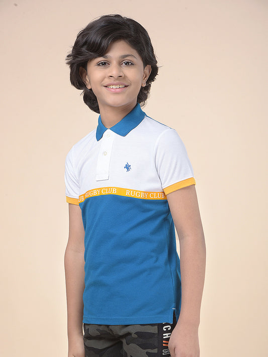 Casual T-Shirt for Boys l Breathable & Soft with Color Fastness Regular Fit Polo Neck Poly Cotton Fabric Colour Block Pattern