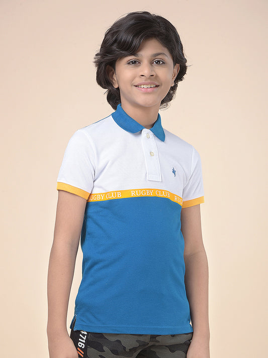 Casual T-Shirt for Boys l Breathable & Soft with Color Fastness Regular Fit Polo Neck Poly Cotton Fabric Colour Block Pattern