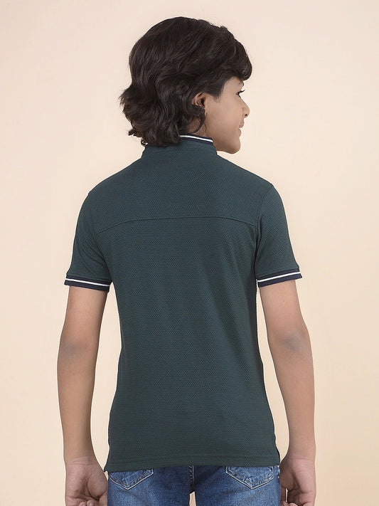 Casual T-Shirt for Boys l Breathable & Soft with Color Fastness Regular Fit Mandarin Collar Poly Cotton Fabric Self Design Pattern