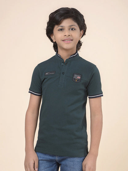 Casual T-Shirt for Boys l Breathable & Soft with Color Fastness Regular Fit Mandarin Collar Poly Cotton Fabric Self Design Pattern