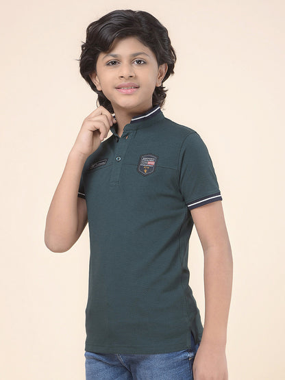 Casual T-Shirt for Boys l Breathable & Soft with Color Fastness Regular Fit Mandarin Collar Poly Cotton Fabric Self Design Pattern