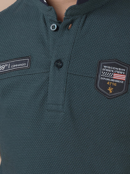 Casual T-Shirt for Boys l Breathable & Soft with Color Fastness Regular Fit Mandarin Collar Poly Cotton Fabric Self Design Pattern