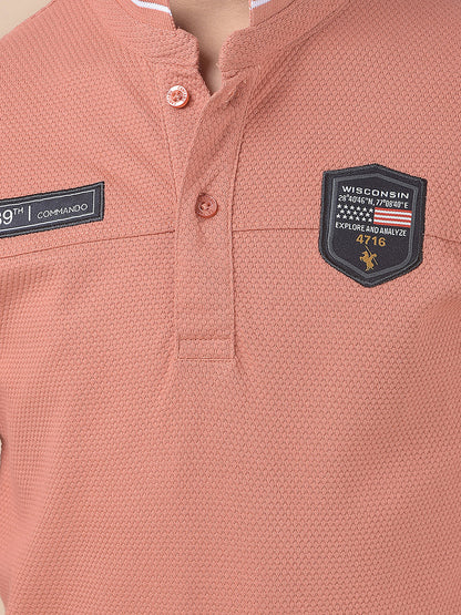 Casual T-Shirt for Boys l Breathable & Soft with Color Fastness Regular Fit Mandarin Collar Poly Cotton Fabric Self Design Pattern