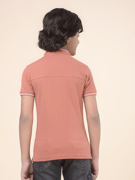 Casual T-Shirt for Boys l Breathable & Soft with Color Fastness Regular Fit Mandarin Collar Poly Cotton Fabric Self Design Pattern