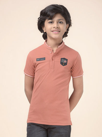 Casual T-Shirt for Boys l Breathable & Soft with Color Fastness Regular Fit Mandarin Collar Poly Cotton Fabric Self Design Pattern