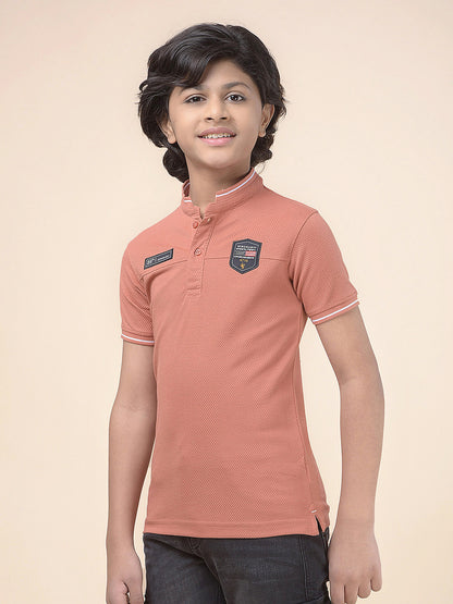 Casual T-Shirt for Boys l Breathable & Soft with Color Fastness Regular Fit Mandarin Collar Poly Cotton Fabric Self Design Pattern