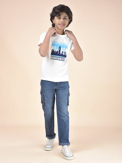 Casual T-Shirt for Boys l Breathable & Soft with Color Fastness Regular Fit Round Neck Cotton Blend Fabric Printed Pattern