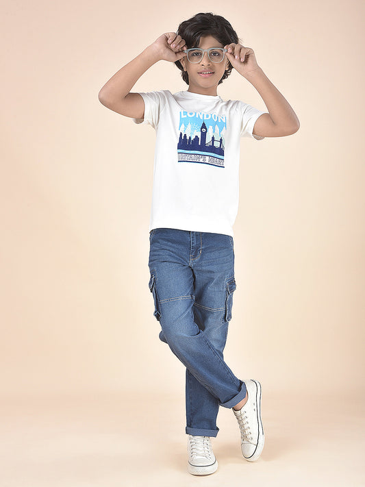 Casual T-Shirt for Boys l Breathable & Soft with Color Fastness Regular Fit Round Neck Cotton Blend Fabric Printed Pattern