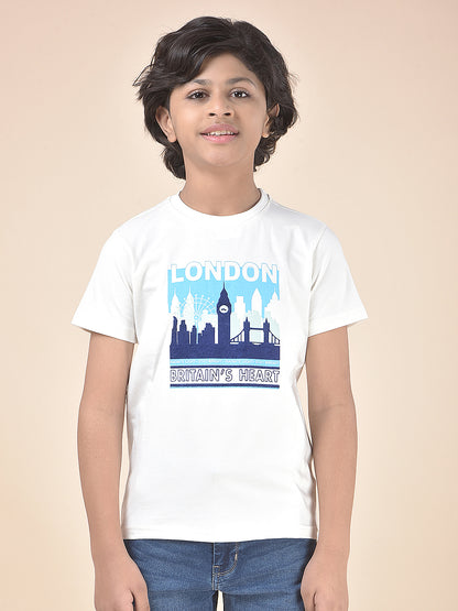Casual T-Shirt for Boys l Breathable & Soft with Color Fastness Regular Fit Round Neck Cotton Blend Fabric Printed Pattern