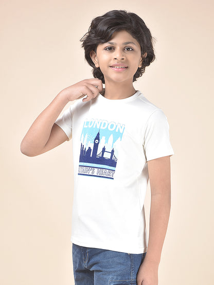 Casual T-Shirt for Boys l Breathable & Soft with Color Fastness Regular Fit Round Neck Cotton Blend Fabric Printed Pattern