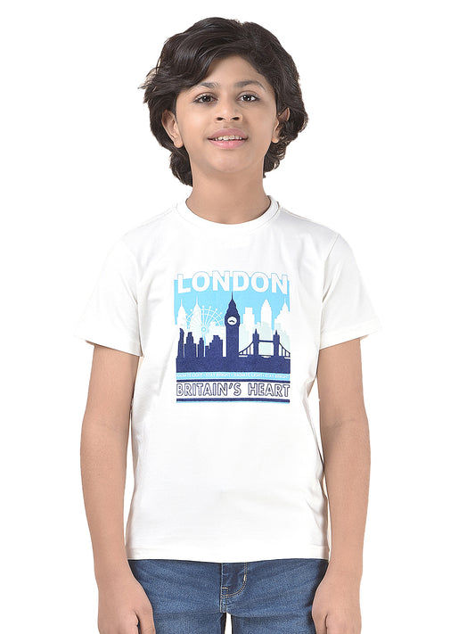 Casual T-Shirt for Boys l Breathable & Soft with Color Fastness Regular Fit Round Neck Cotton Blend Fabric Printed Pattern