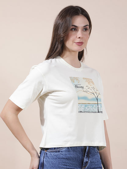 T-Shirt for Women l Breathable & Soft with Color Fastness Regular Fit Round Neck Cotton Blend Fabric Printed Pattern