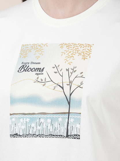 T-Shirt for Women l Breathable & Soft with Color Fastness Regular Fit Round Neck Cotton Blend Fabric Printed Pattern