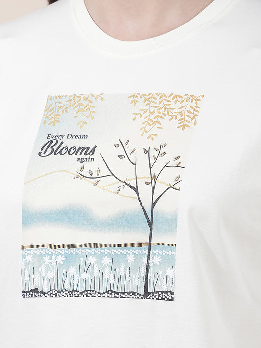 T-Shirt for Women l Breathable & Soft with Color Fastness Regular Fit Round Neck Cotton Blend Fabric Printed Pattern