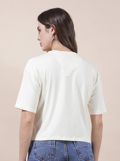 T-Shirt for Women l Breathable & Soft with Color Fastness Regular Fit Round Neck Cotton Blend Fabric Printed Pattern