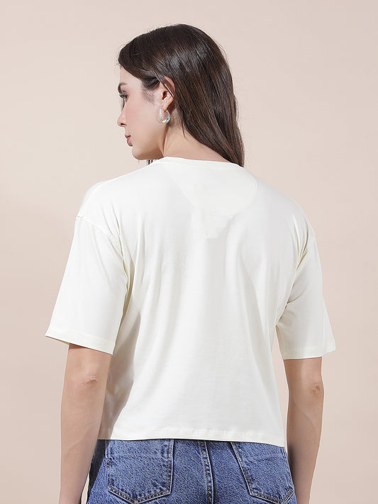 T-Shirt for Women l Breathable & Soft with Color Fastness Regular Fit Round Neck Cotton Blend Fabric Printed Pattern