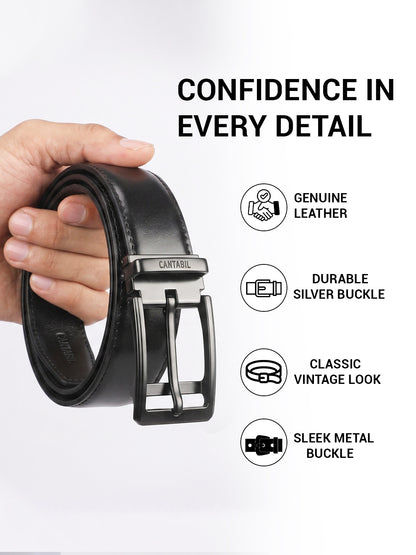 Men's Textured Black Formal Leather Belt | Auto Lock mechanism | Adjustable Cut-to-Fit Size up to 42 Inches