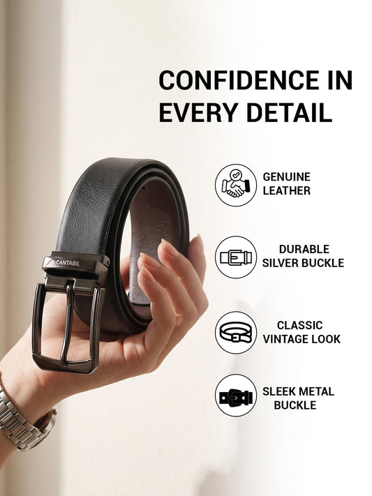 Men's Textured Black Brown Reversible Formal Belt