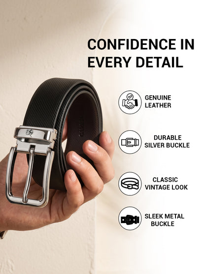 Men's Textured Black Brown Reversible Formal Belt