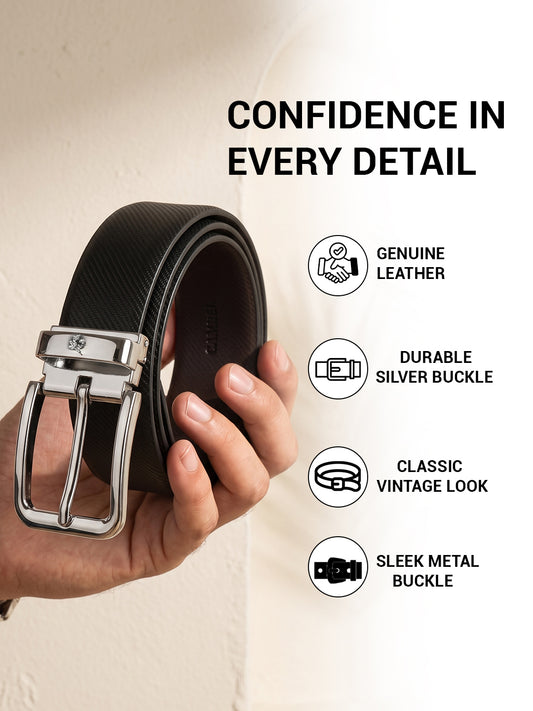 Men's Textured Black Brown Reversible Formal Belt