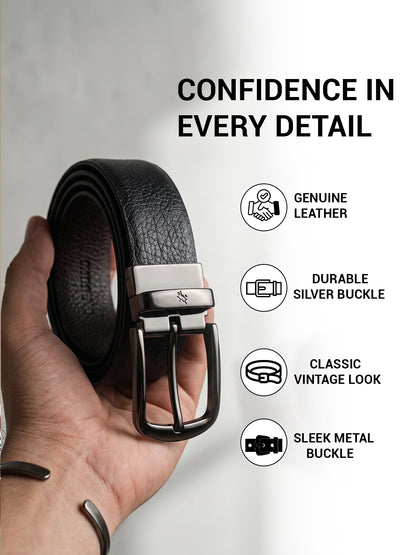 Men's Textured Black Brown Reversible Formal Belt