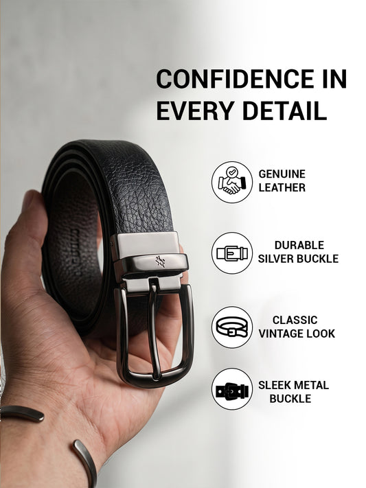 Men's Textured Black Brown Reversible Formal Belt