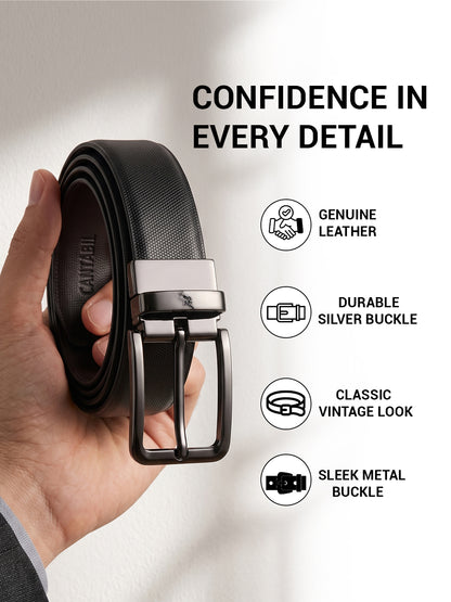 Men's Black & Brown Reversible Formal Leather Belt| Premium Rotating Twist Buckle | Gents Stylish Waist Belt