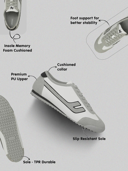 Men's White & Grey Colourblock Casual Sneakers