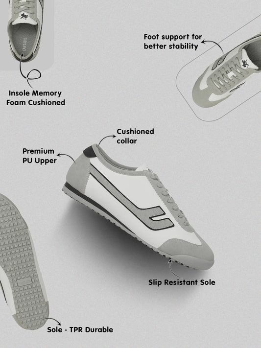 Men's White & Grey Colourblock Casual Sneakers
