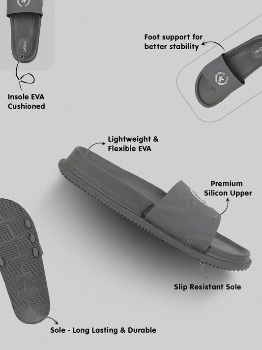 Men's Grey Solid Sliders