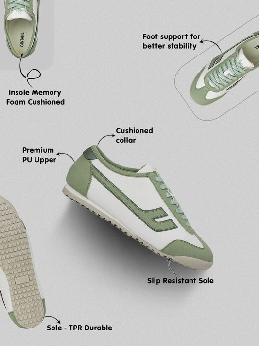 Men's White & Green Colourblock Casual Sneakers