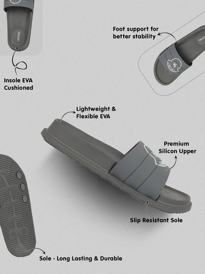 Men's Grey Solid Sliders