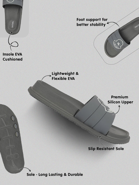 Men's Grey Solid Sliders
