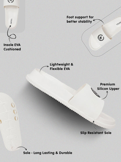 Men's White Solid Sliders