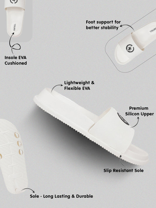 Men's White Solid Sliders