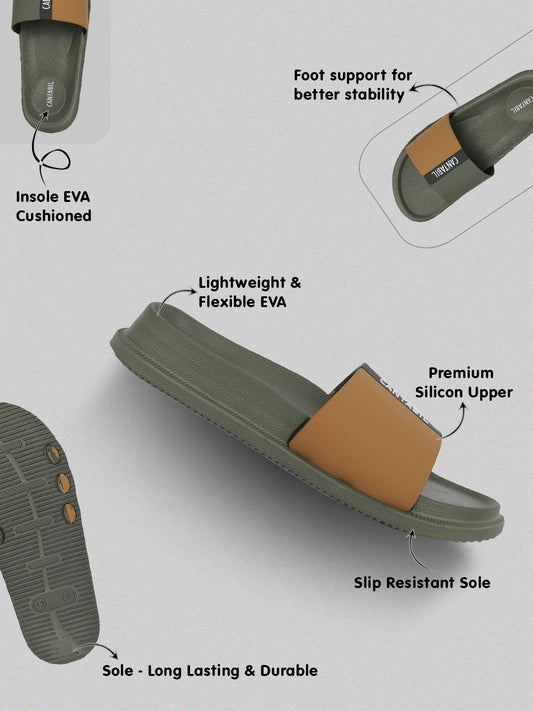 Men's Olive Solid Sliders