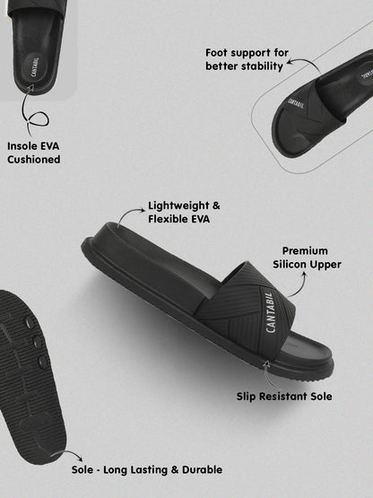 Men's Black Solid Casual Slider